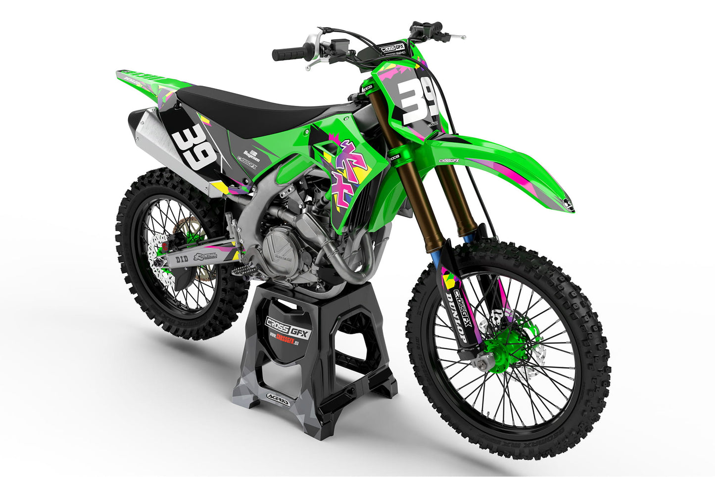 Off-Road 'Retro' Green Graphics Kit for Kawasaki Front View