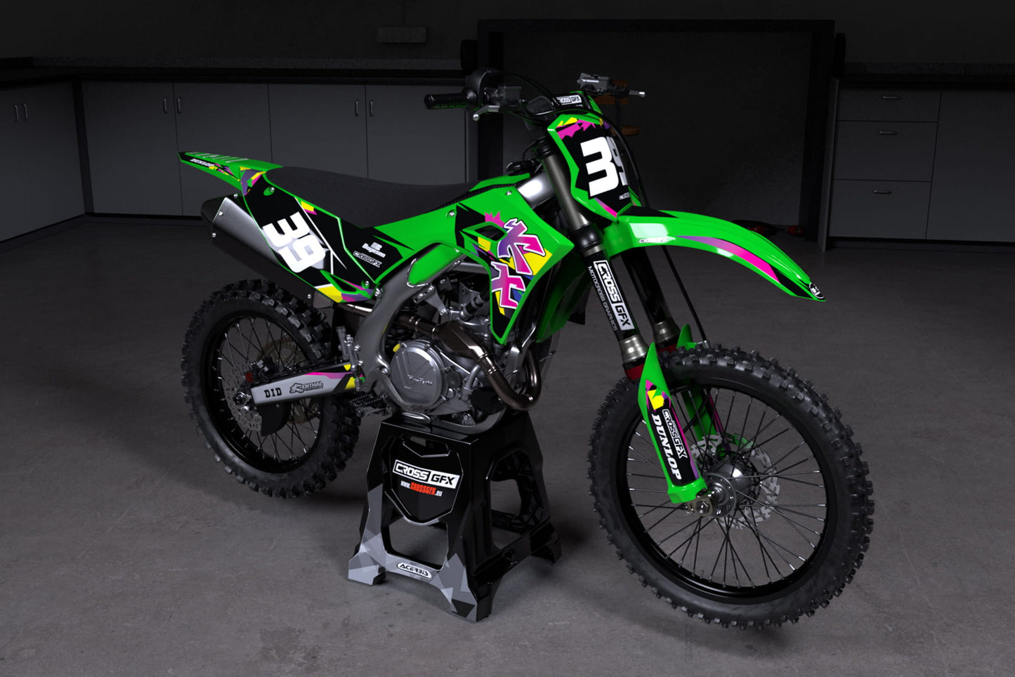 Off-Road 'Retro' Green Graphics Kit for Kawasaki Promo View