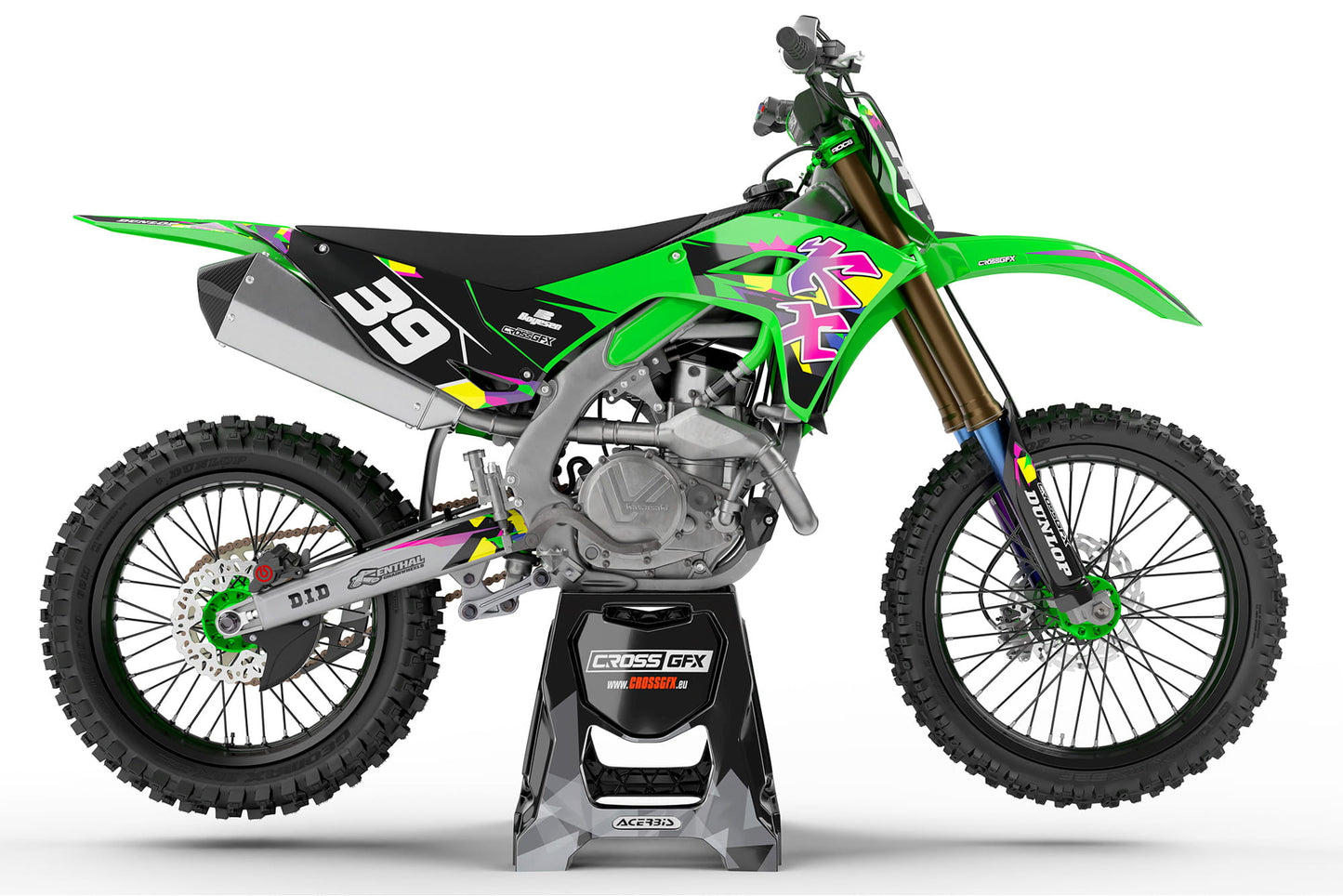 Off-Road 'Retro' Green Graphics Kit for Kawasaki Side View