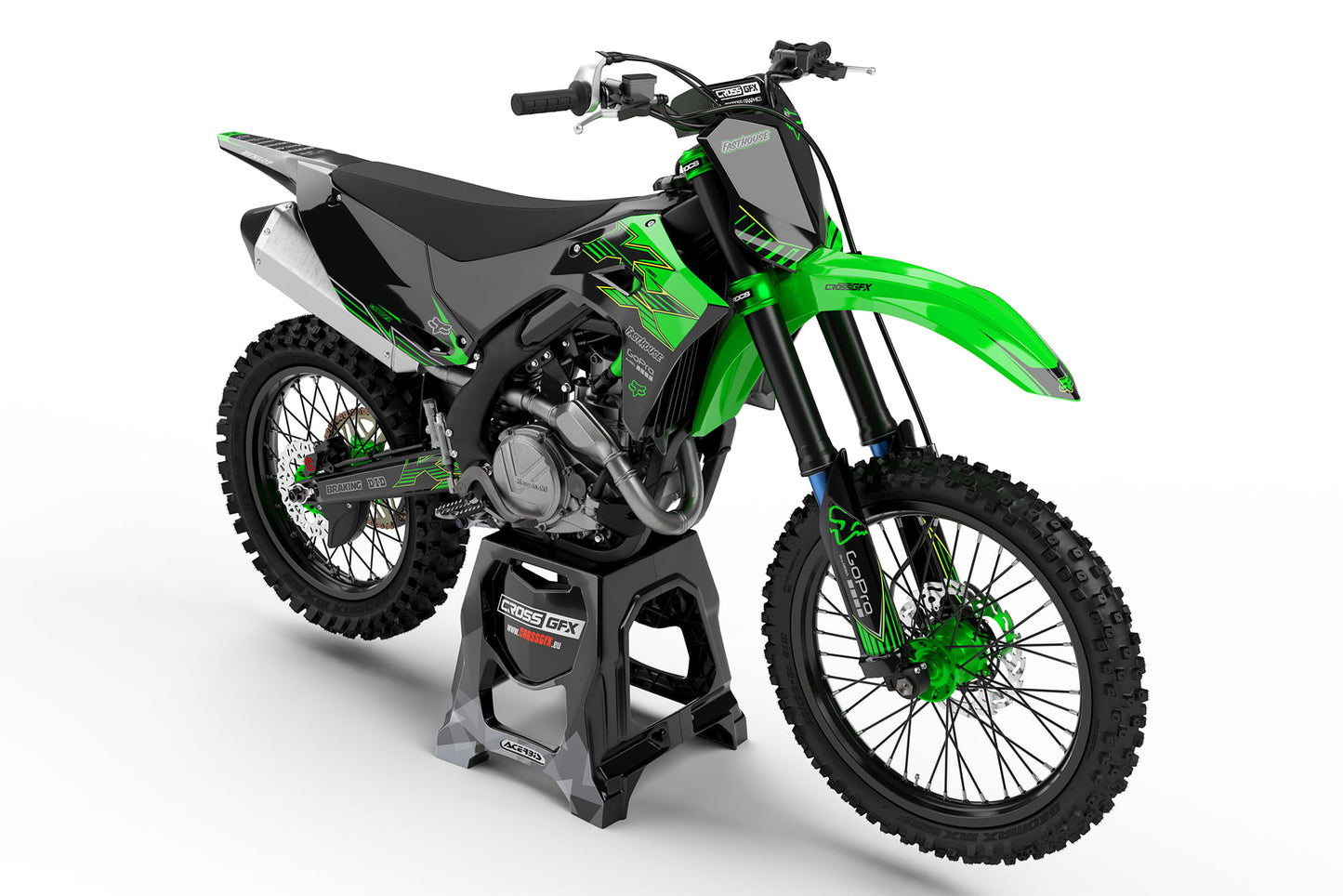 Motocross 'PEAK' Green Graphics for Kawasaki Front View