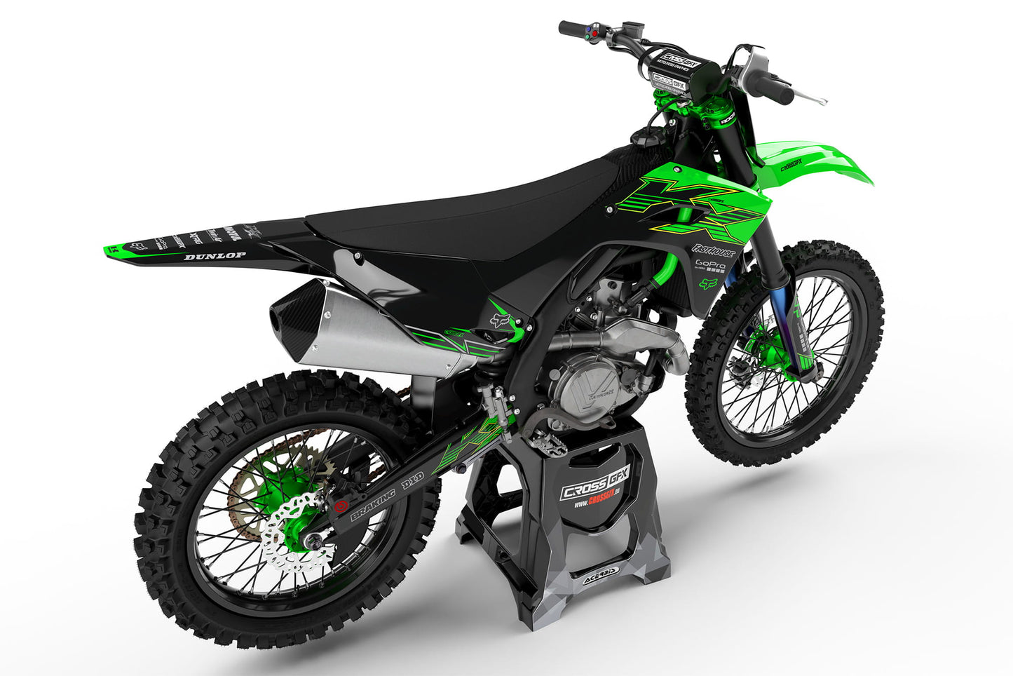 Motocross 'PEAK' Green Graphics for Kawasaki Back View