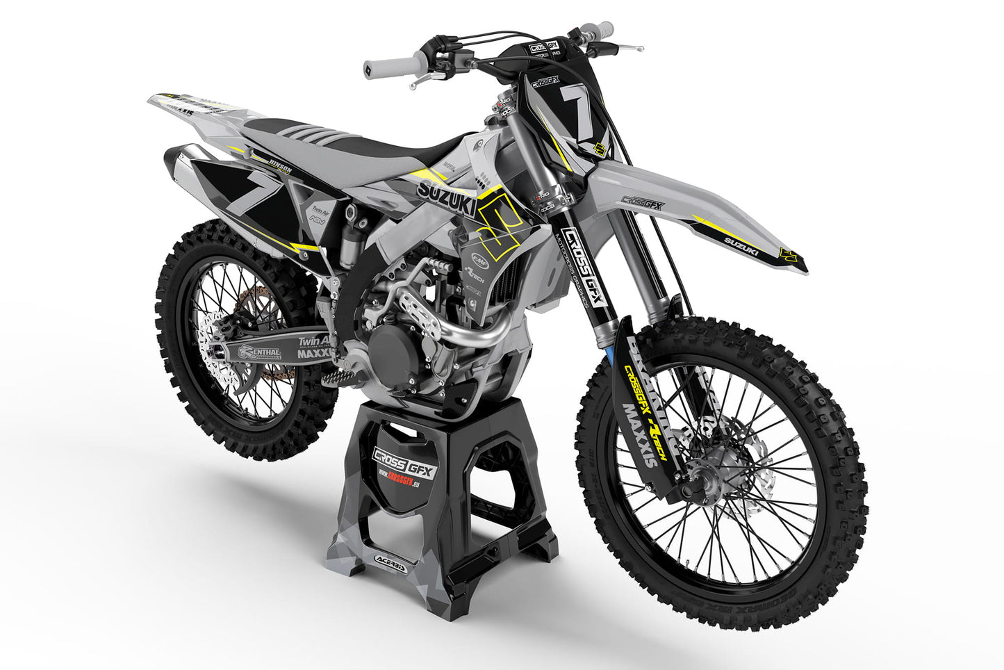 Suzuki Motocross Premade Sticker Kit 'Viper' Grey Front View
