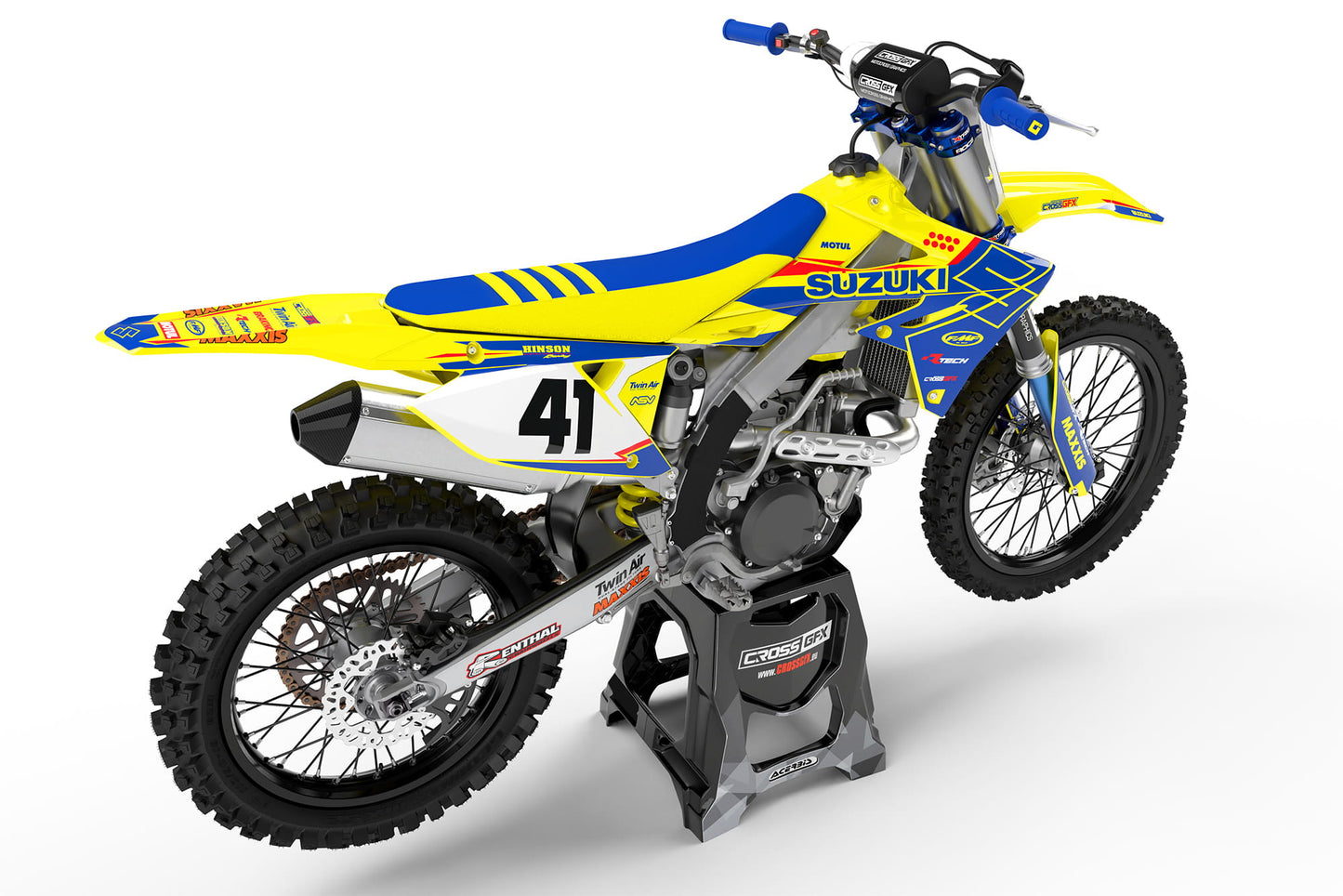 MX Graphics Kit for Suzuki 'Viper' Yellow Rear View