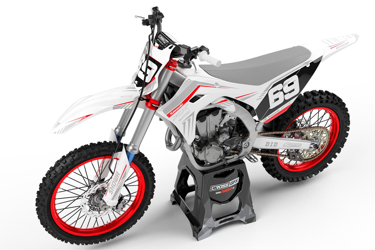 Motocross 'SHIFT' White Graphics Kit for Kawasaki Left Side