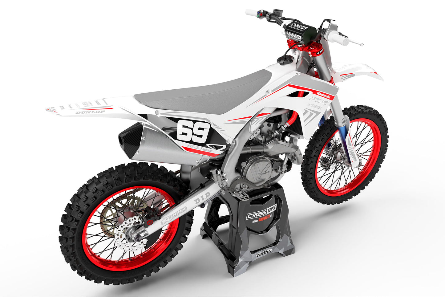 Motocross 'SHIFT' White Graphics Kit for Kawasaki Back View