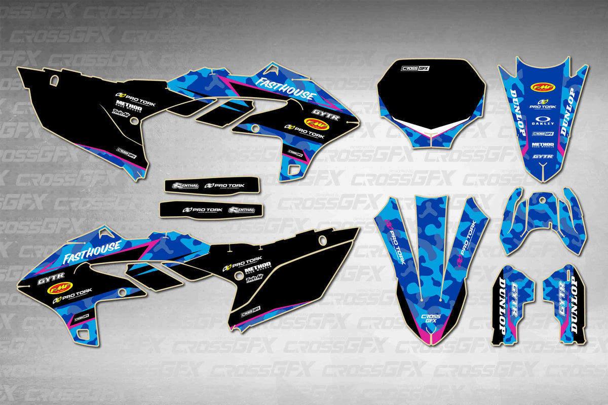 Graphics for Yamaha YZ 250FX 2025-2026 - Apache Pink - flat layout showing all decal pieces included