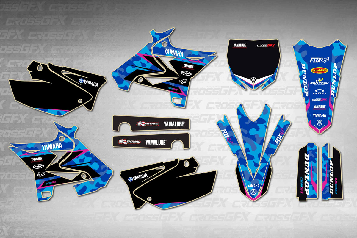 Graphics for Yamaha YZ 250 UFO 2002-2004 - Apache Pink - flat layout showing all decal pieces included