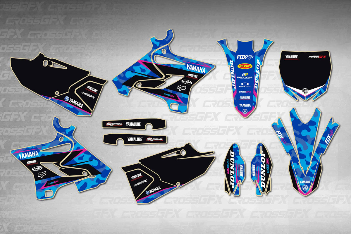 Graphics for Yamaha YZ 250X 2016-2022 - Apache Pink - flat layout showing all decal pieces included