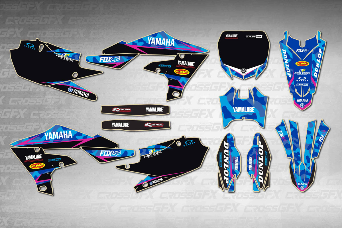 Graphics for Yamaha YZ 450F 2018-2022 - Apache Pink - flat layout showing all decal pieces included