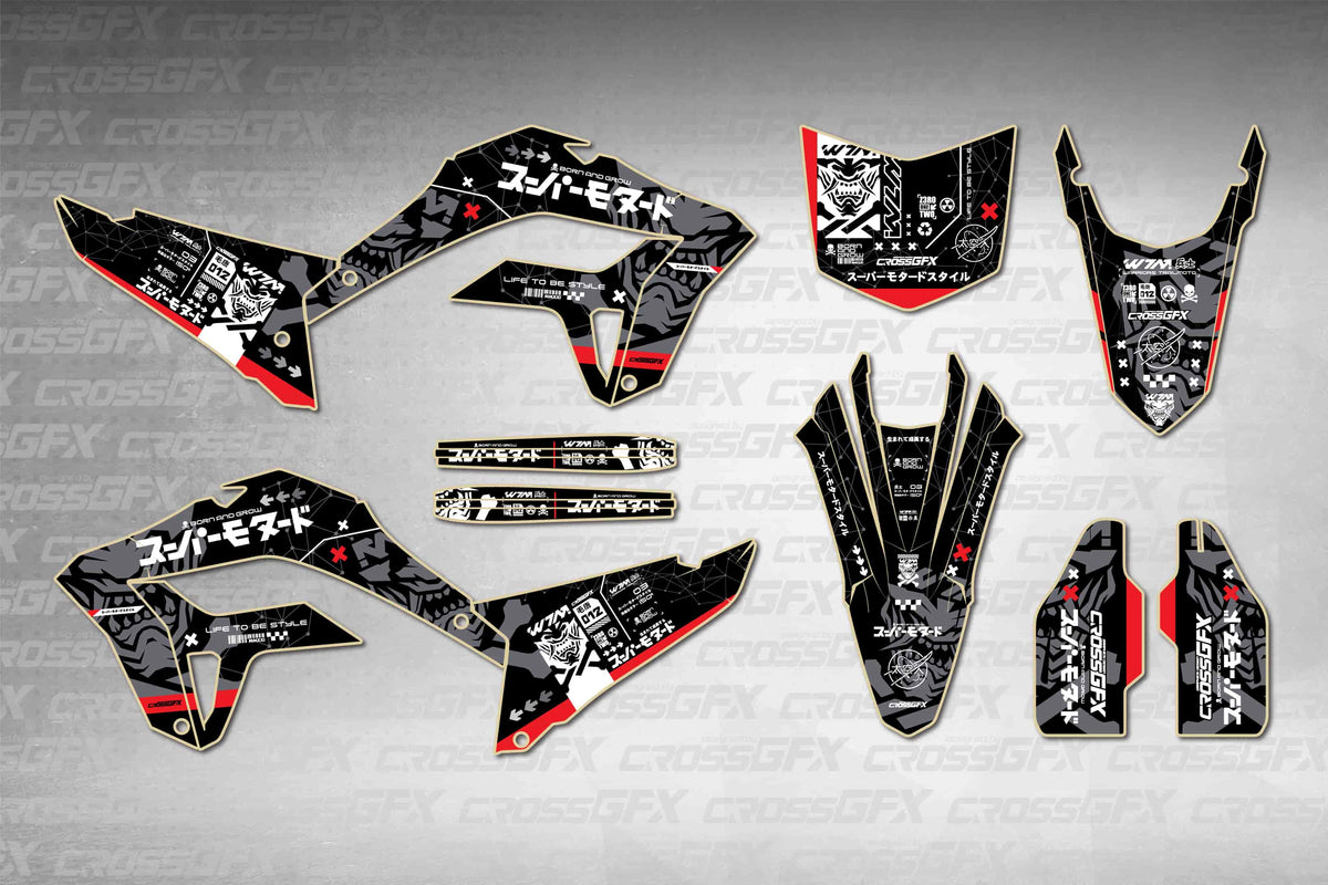 Graphics for Honda CRF 300L 2021-2024 - Asia Black - flat layout showing all decal pieces included