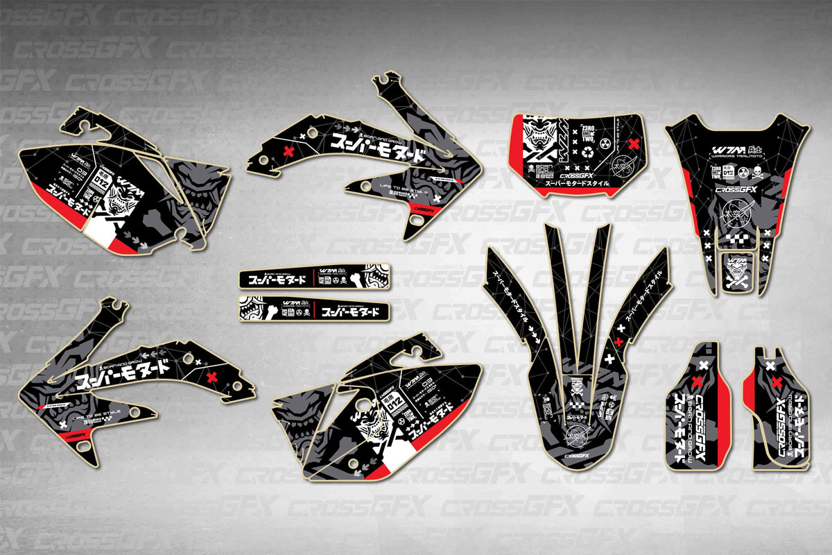 Graphics for Honda CRF 450X 2005-2007 - Asia Black - flat layout showing all decal pieces included