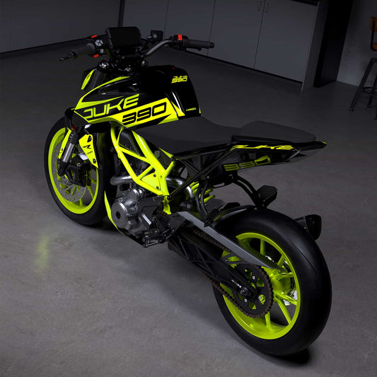 KTM Duke street bike with Asphalt Fluorescent decal kit.