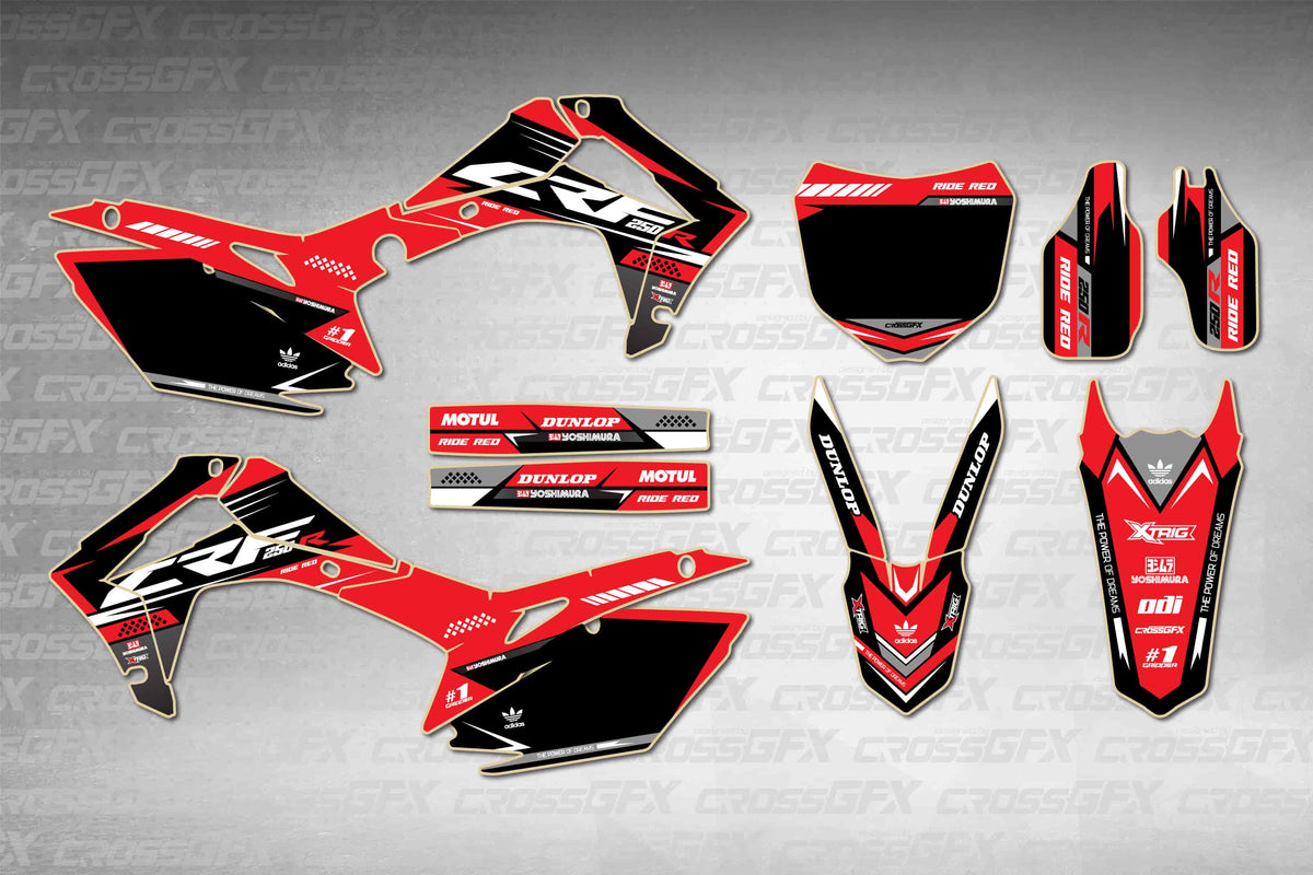 Graphics for Honda CRF 250R 2014-2017 - Blaze Red - flat layout showing all decal pieces included