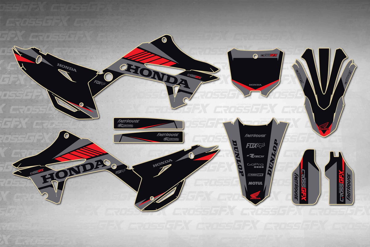 Graphics for Honda CR 125R 2002-2007 Polisport 2022 Restyle - Blitz Black - flat layout showing all decal pieces included