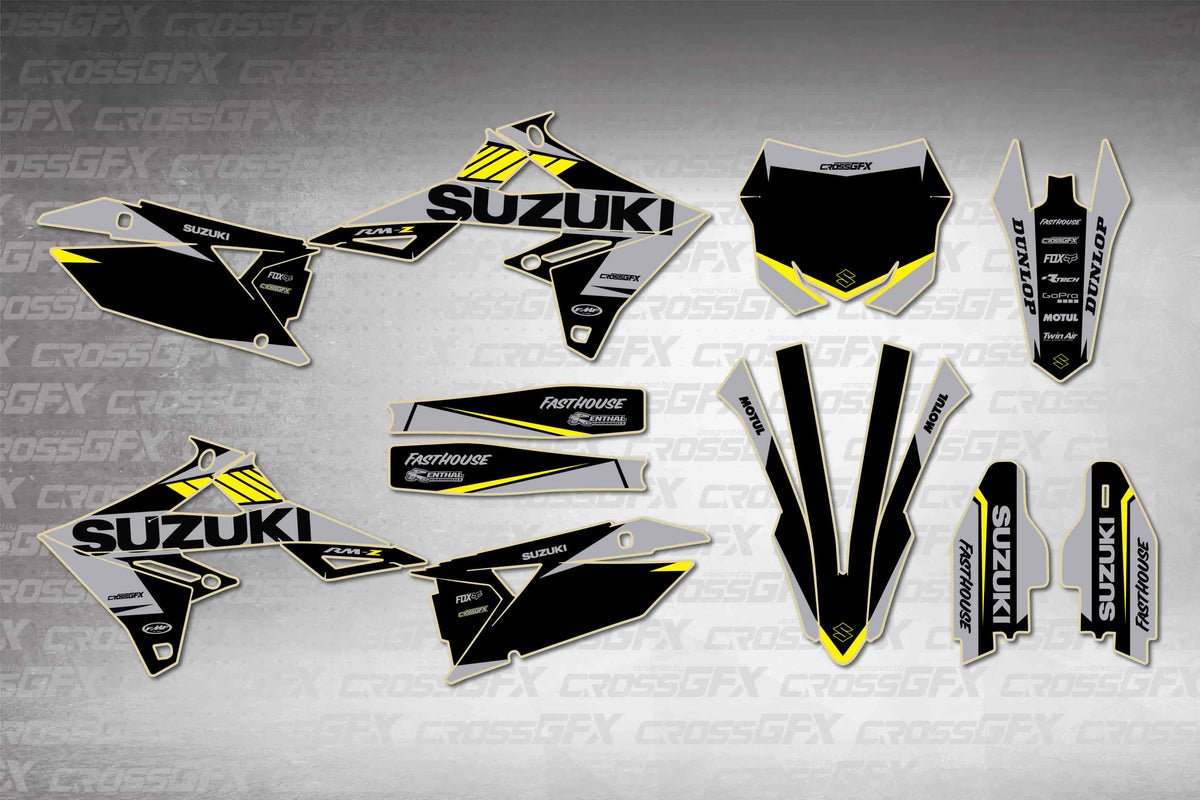 Graphics for Suzuki RMZ 450 2018-2026 - Blitz Black - flat layout showing all decal pieces included