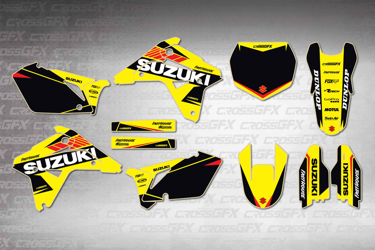 Graphics for Suzuki RMZ 450 2007 - Blitz Yellow - flat layout showing all decal pieces included