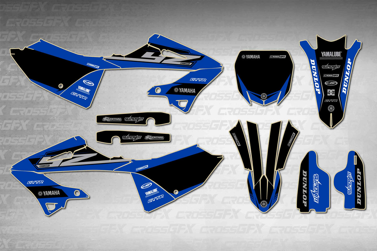Yamaha YZ 125 2005-2007 Polisport 2022 Restyle Block Blue graphics kit - flat layout showing all decal pieces included