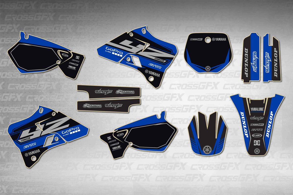 Graphics for Yamaha YZ 250 1996-1999 - Block Blue - flat layout showing all decal pieces included