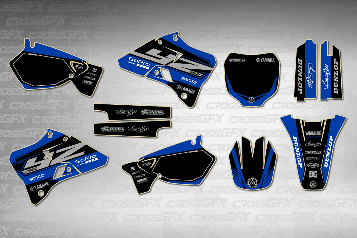 Graphics for Yamaha YZ 250 2000-2001 - Block Blue - flat layout showing all decal pieces included