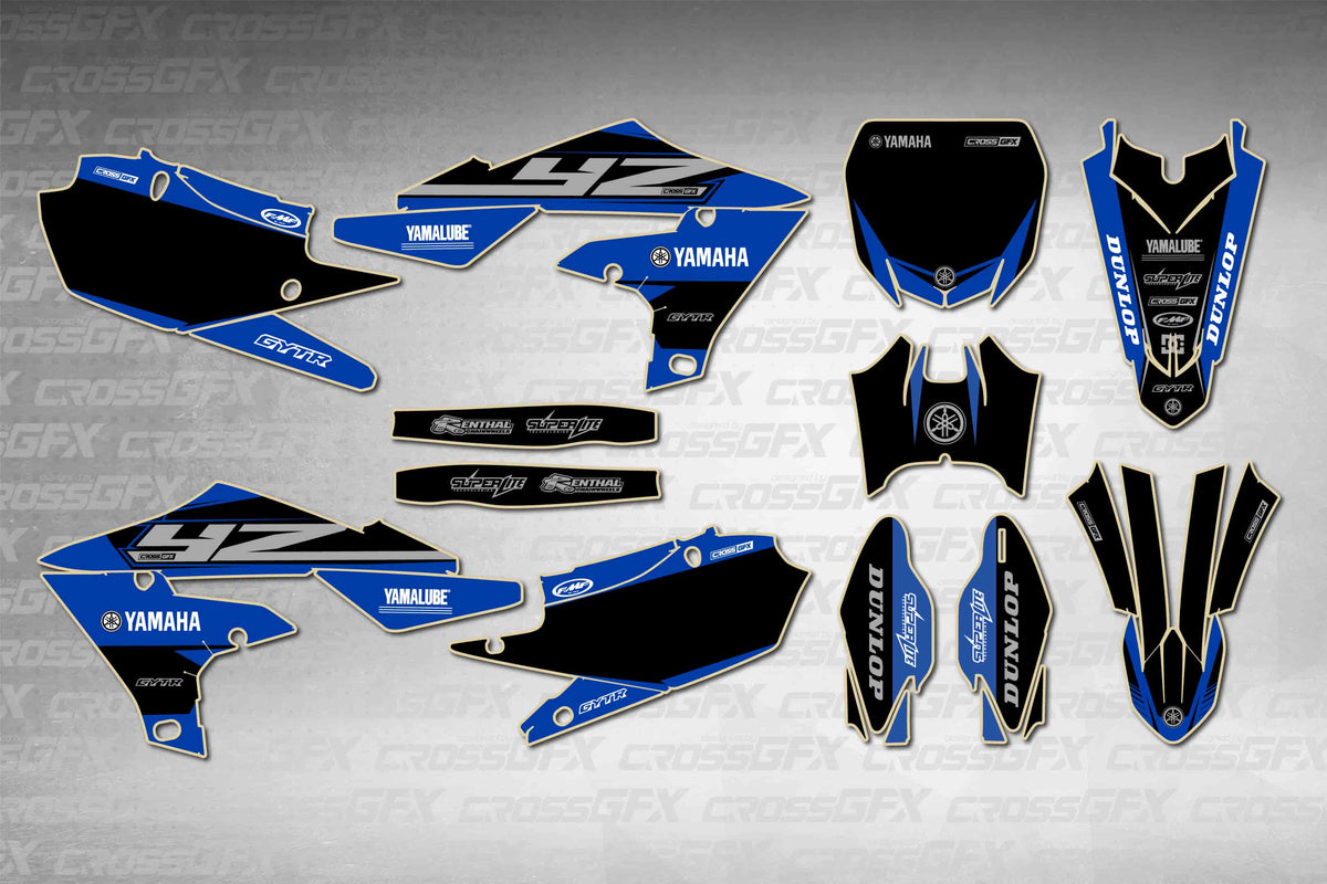 Graphics for Yamaha YZ 250FX 2020-2024 - Block Blue - flat layout showing all decal pieces included