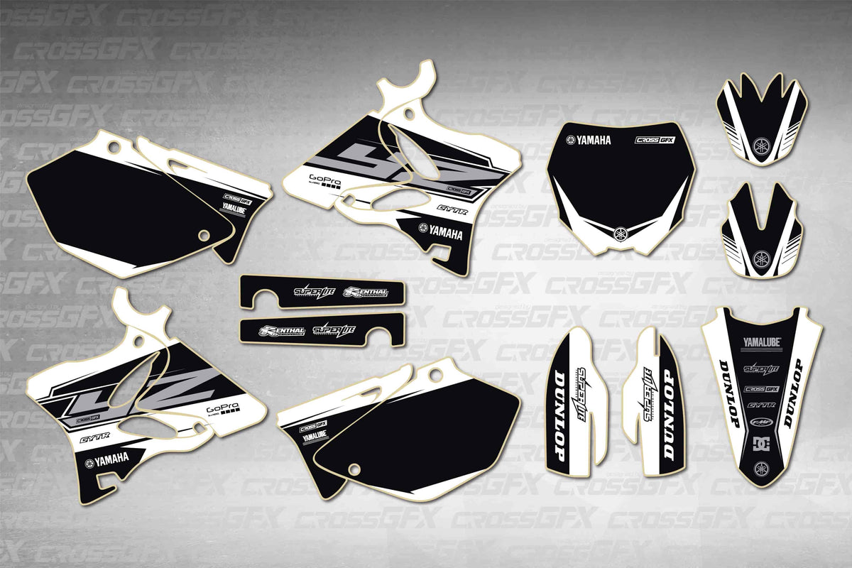 Graphics for Yamaha YZ 125 2002-2004 - Block White - flat layout showing all decal pieces included
