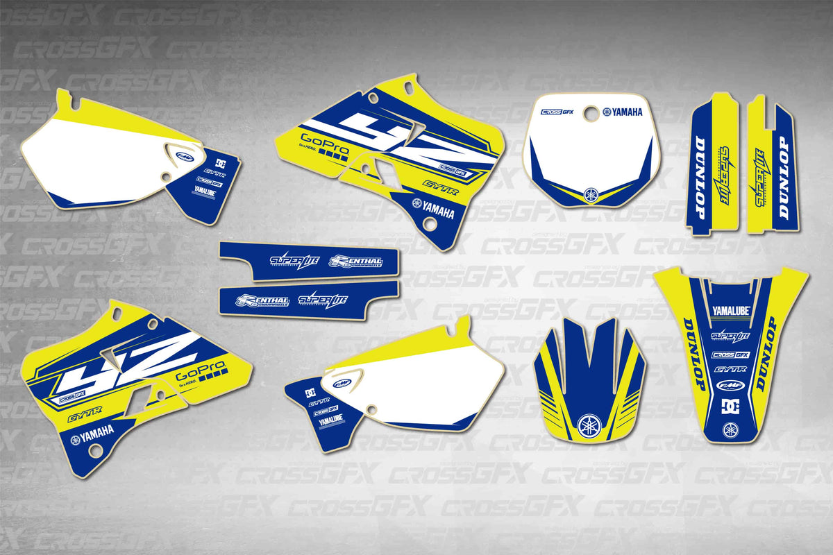 Graphics for Yamaha YZ 250 1996-1999 - Block Yellow - flat layout showing all decal pieces included