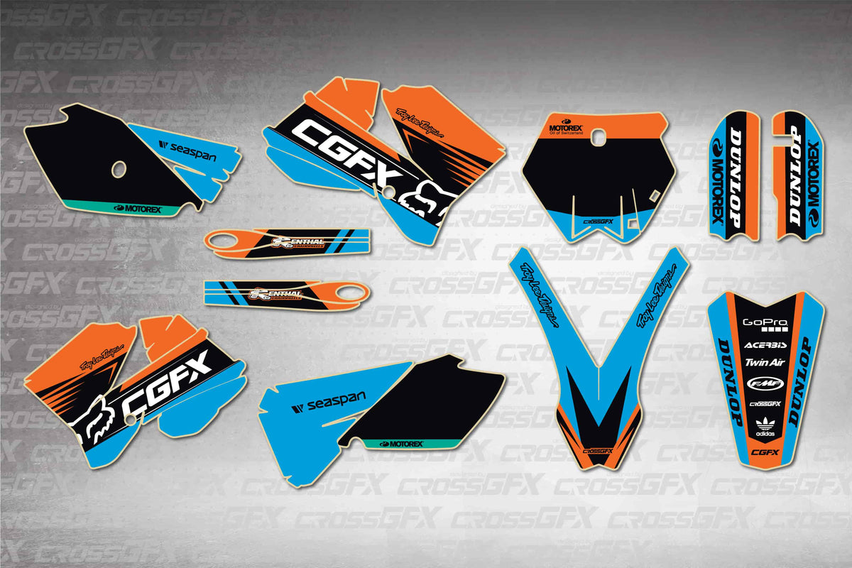 Graphics for KTM 105 SX 2006-2011 - Cord Blue - flat layout showing all decal pieces included