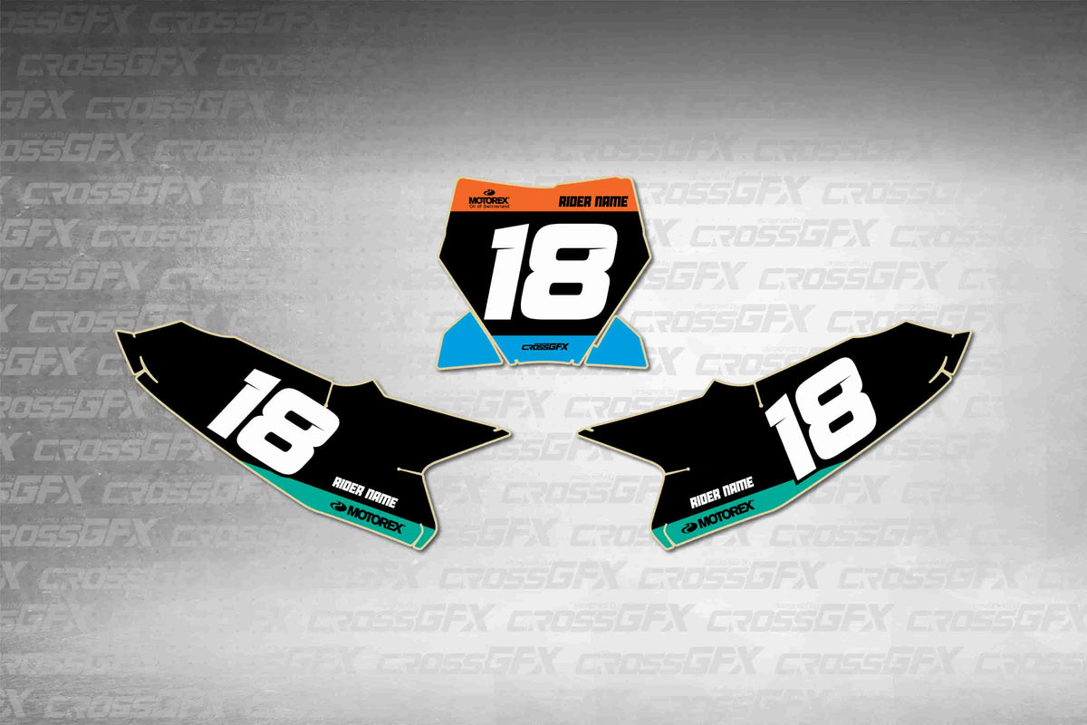 Graphics for KTM 65 SX 2024-2026 - Cord Blue number plate decals - flat layout showing all pieces included