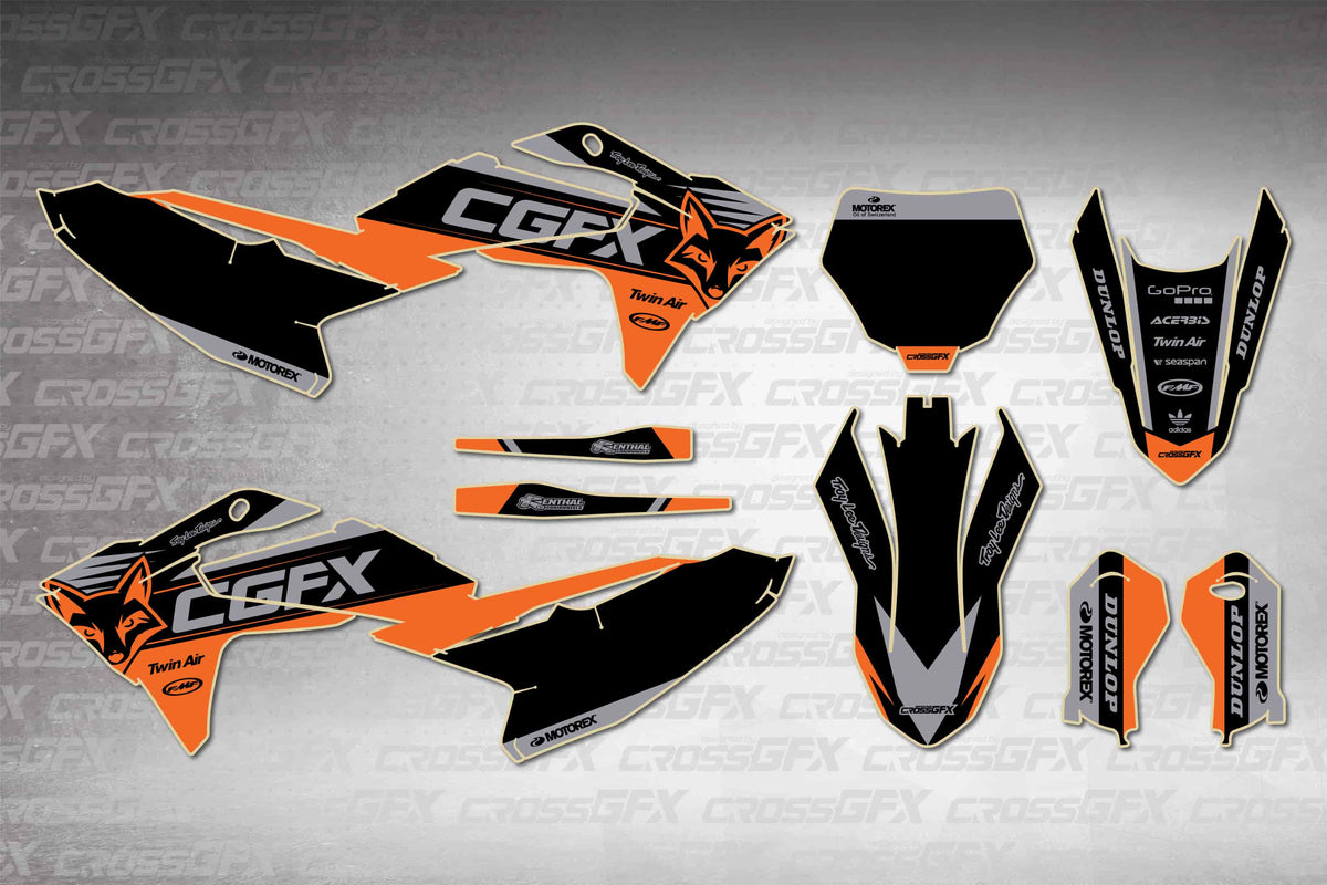GasGas MC 65 2024-2026 Cord Orange graphics kit - flat layout showing all decal pieces included