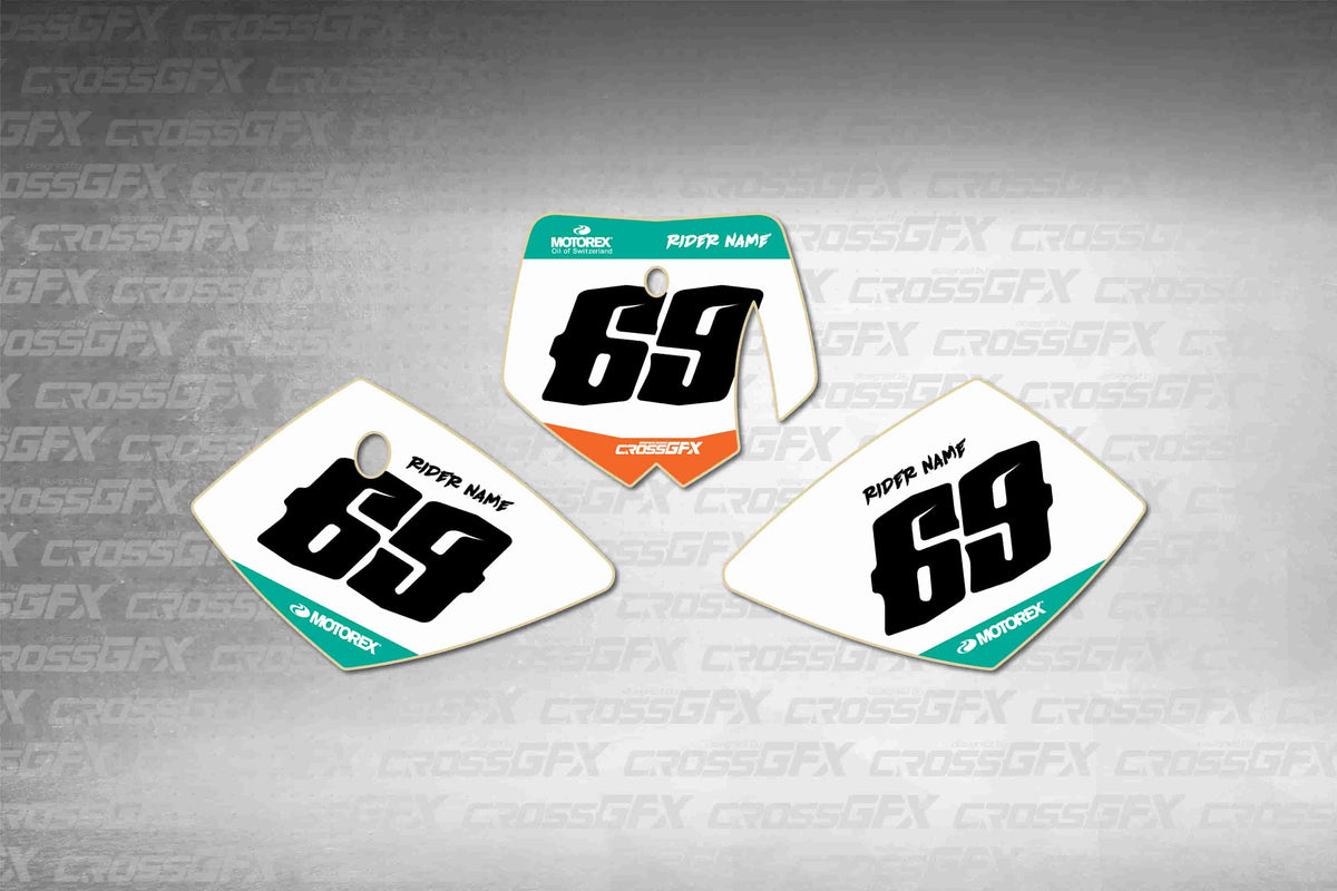 Graphics for KTM 50 SX 2002-2008 - Cord Orange number plate decals - flat layout showing all pieces included