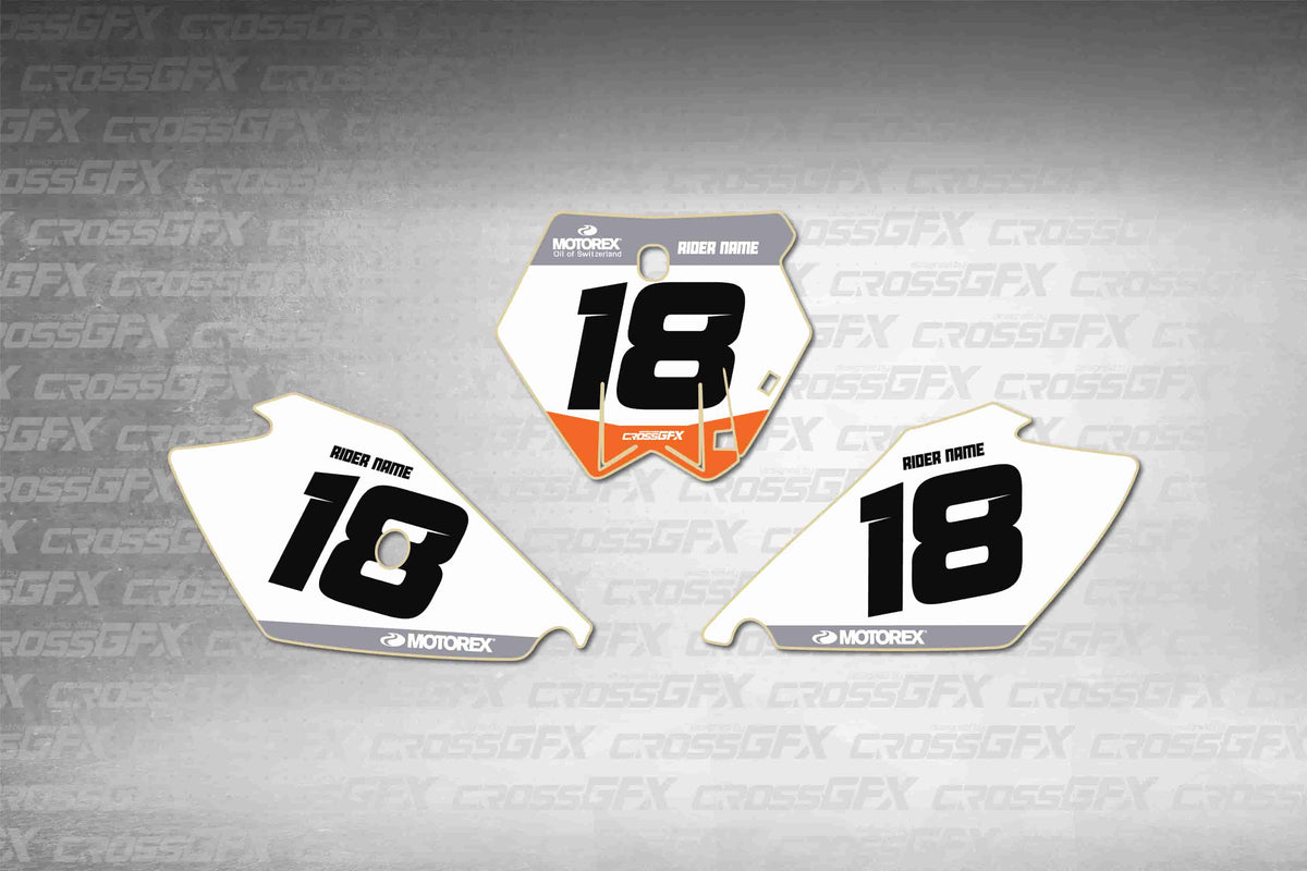 Graphics for KTM 105 SX 2006-2011 - Cord White number plate decals - flat layout showing all pieces included