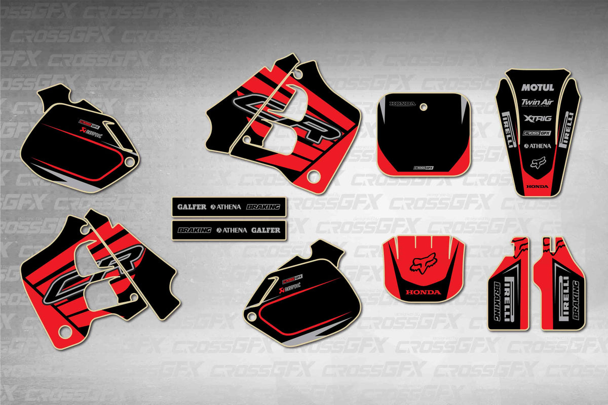 Graphics for Honda CR 250R 1990-1992 - Crisp Red - flat layout showing all decal pieces included