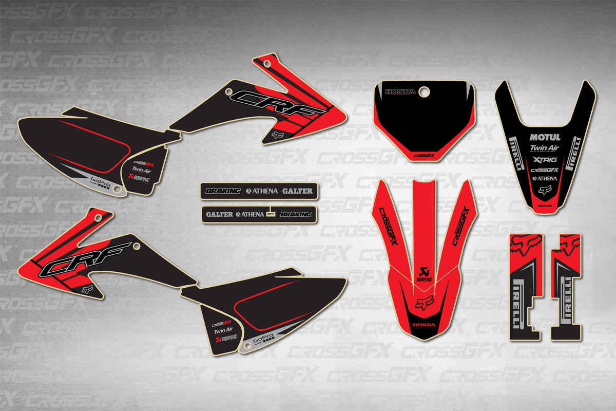 Graphics for Honda CRF 230F 2008-2014 - Crisp Red - flat layout showing all decal pieces included