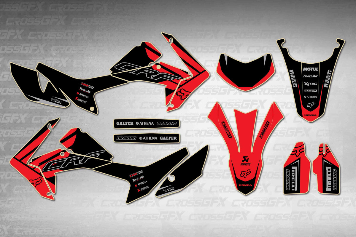 Graphics for Honda CRF 250L 2012-2020 - Crisp Red - flat layout showing all decal pieces included