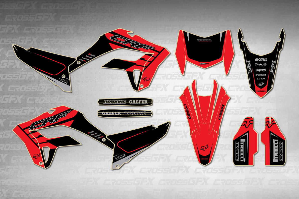Graphics for Honda CRF 300L 2021-2024 - Crisp Red - flat layout showing all decal pieces included