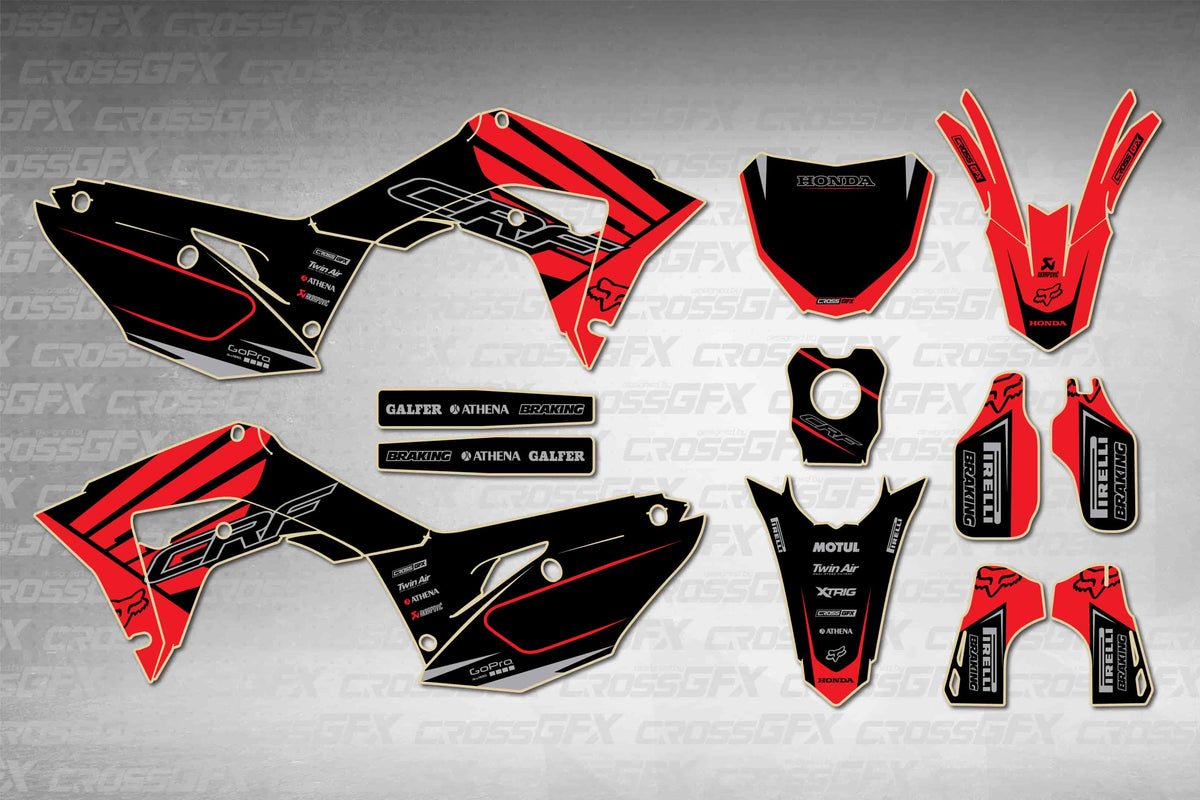 Graphics for Honda CRF 450R 2017-2020 - Crisp Red - flat layout showing all decal pieces included