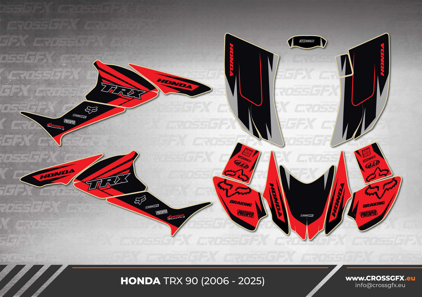 Crisp Red graphics kit flat layout for Honda TRX 90 (2006–2025)