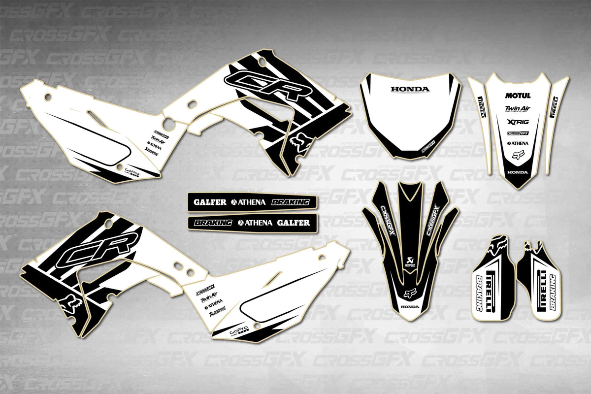 Graphics for Honda CR 125R 2002-2007 Polisport - Crisp White - flat layout showing all decal pieces included