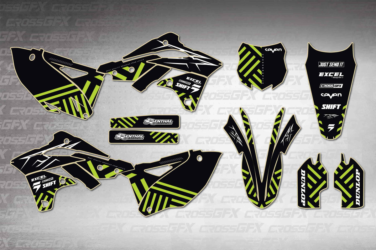 Graphics for Kawasaki KX 250F 2013-2016 - Culture Green - flat layout showing all decal pieces included