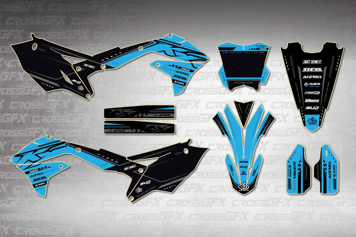 Graphics for Kawasaki KX 450F 2016-2018 - Flux Blue - flat layout showing all decal pieces included