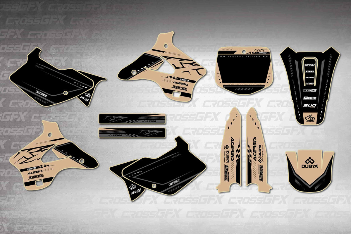 Graphics for Kawasaki KX 125 1996-1998 - Flux Brown - flat layout showing all decal pieces included