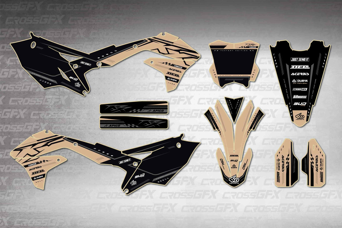 Graphics for Kawasaki KX 450F 2016-2018 - Flux Brown - flat layout showing all decal pieces included