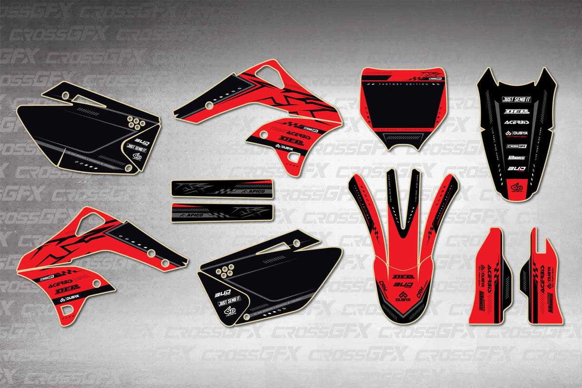 Graphics for Kawasaki KX 250F 2006-2008 - Flux Red - flat layout showing all decal pieces included