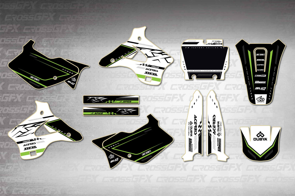 Graphics for Kawasaki KX 125 1994-1995 - Flux White - flat layout showing all decal pieces included