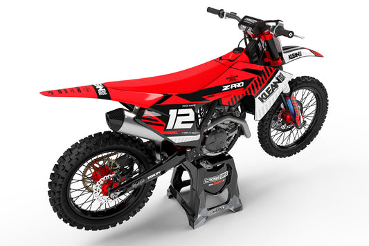 Rear view of the Clean Red custom decal kit on a GasGas motorcycle