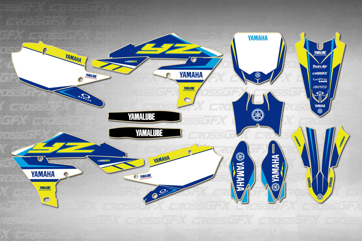 Graphics for Yamaha YZ 450FX 2019-2023 - Jolt Blue - flat layout showing all decal pieces included