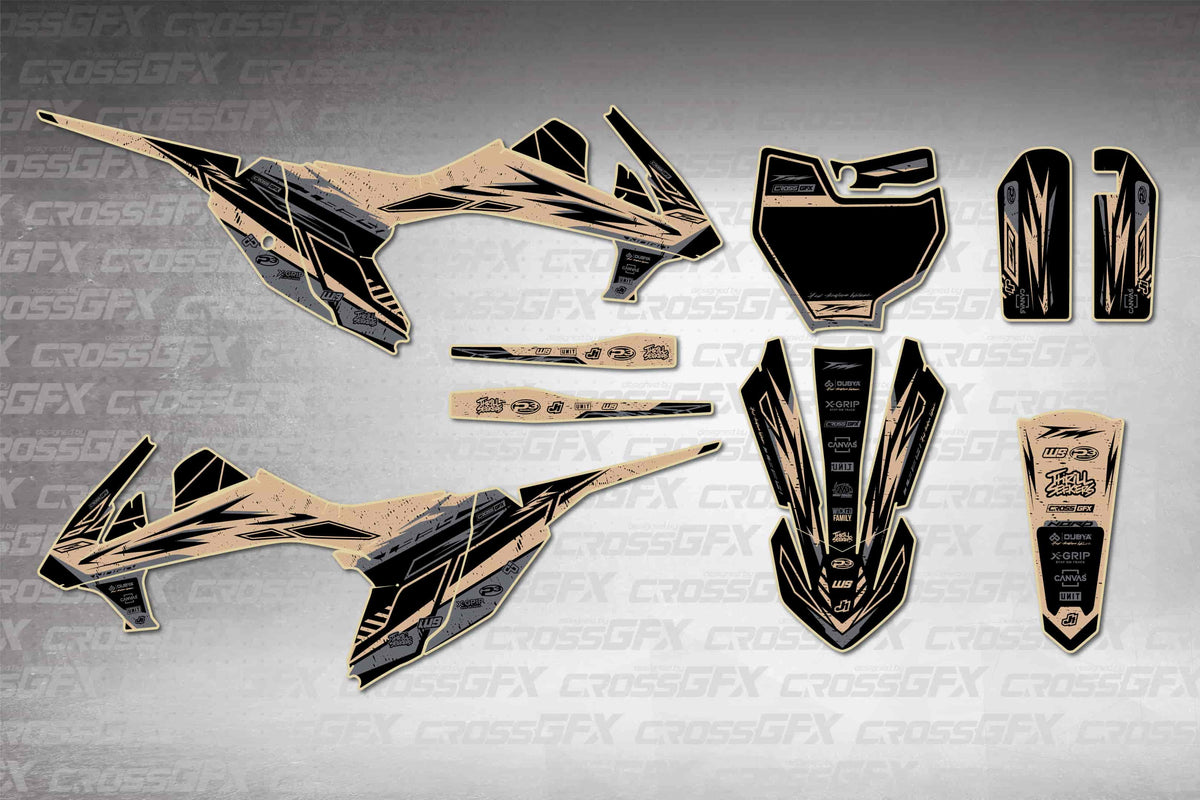 Graphics for KTM 65 SX 2016-2018 - Omega Brown - flat layout showing all decal pieces included