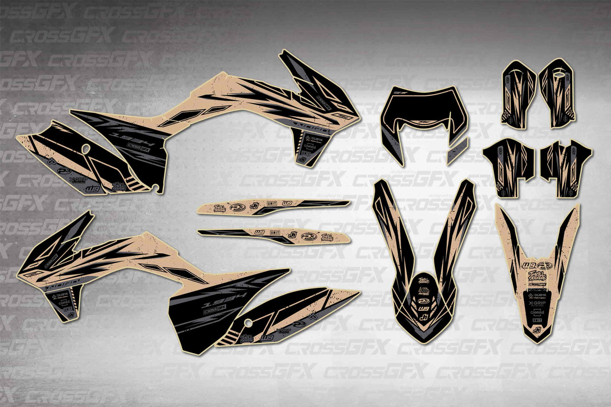 Graphics for KTM EXC-F 2014-2016 - Omega Brown - flat layout showing all decal pieces included