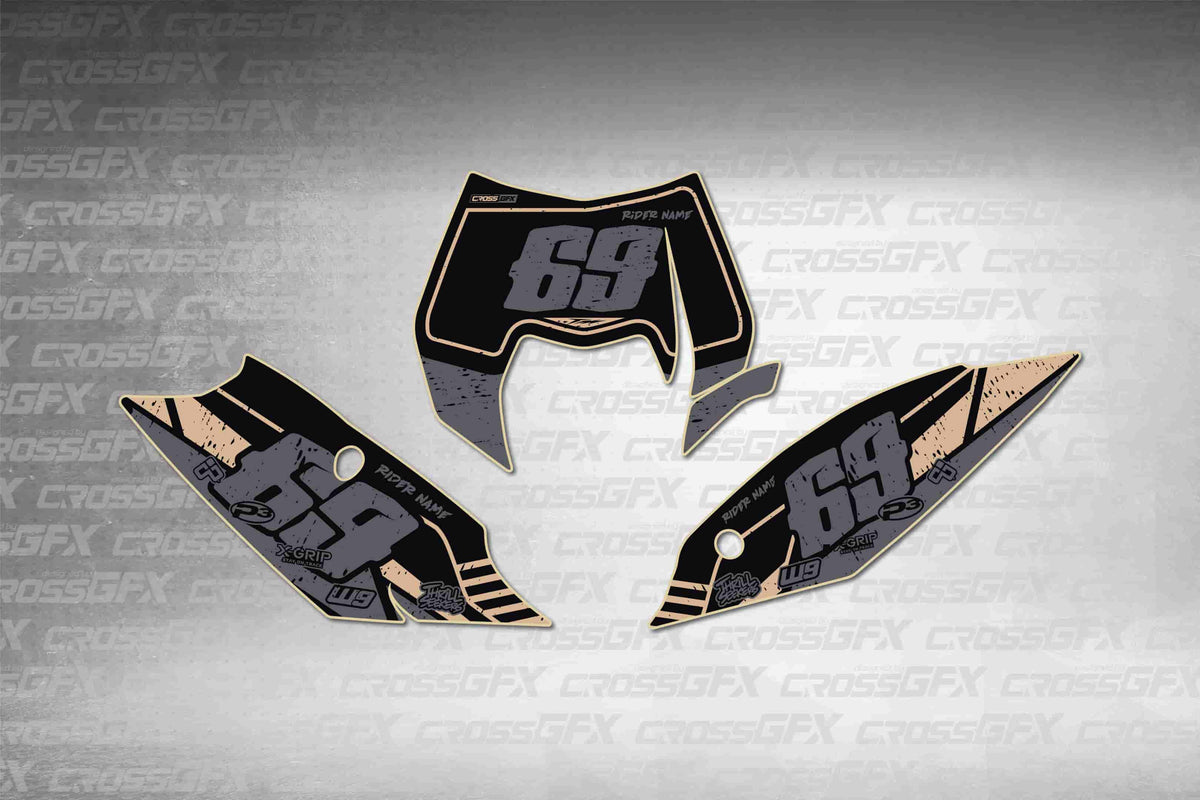 Graphics for KTM EXC-F 2012-2013 - Omega Brown number plate decals - flat layout showing all pieces included
