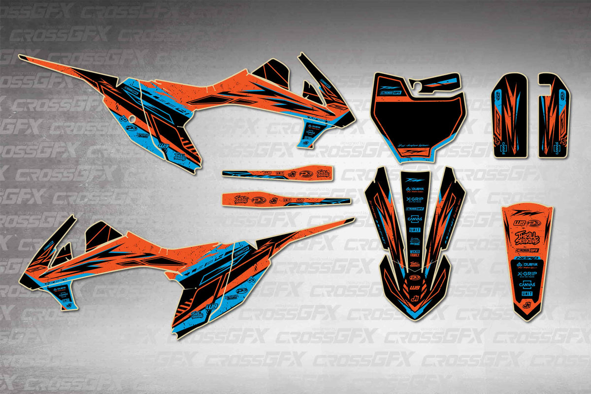 Graphics for KTM 65 SX 2016-2018 - Omega Cyan - flat layout showing all decal pieces included
